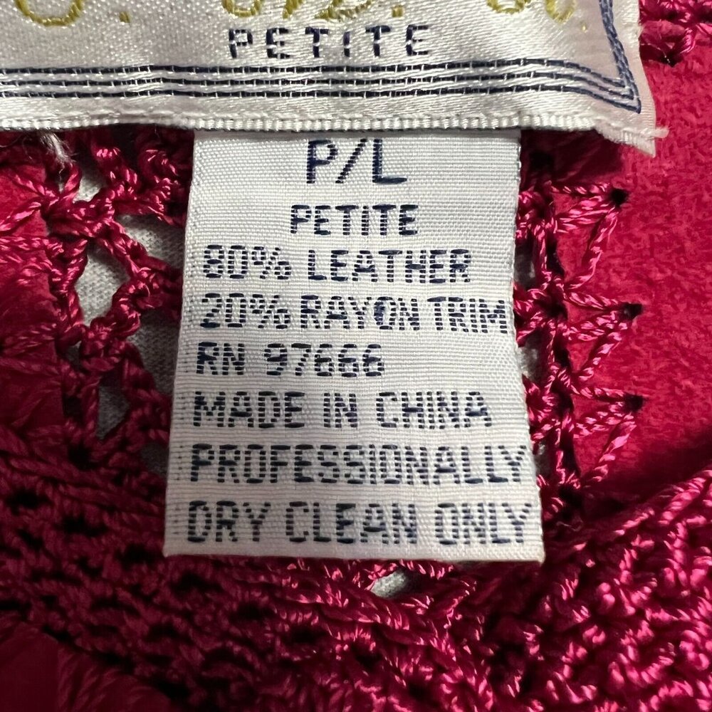 Vintage Suede Crochet‎ Jacket Womens Large Petite Pink Fushia Patchwork Boho SMH - Picture 9 of 12